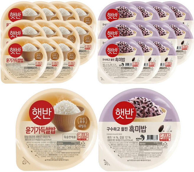 CJ 햇반 210g 혼합 24개 (윤기가득쌀밥+흑미밥 각 12개), 1박스, 5.04kg