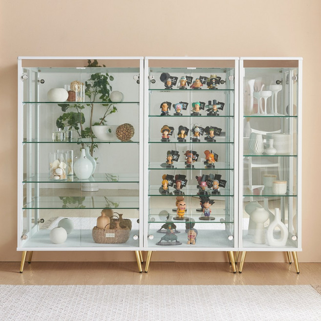 선반사용이편한 골드- 유리 장식장 4단(400/600/800) 진열 피규어 수납 그릇 거실, 골드 800-4단 장식장(화이트)