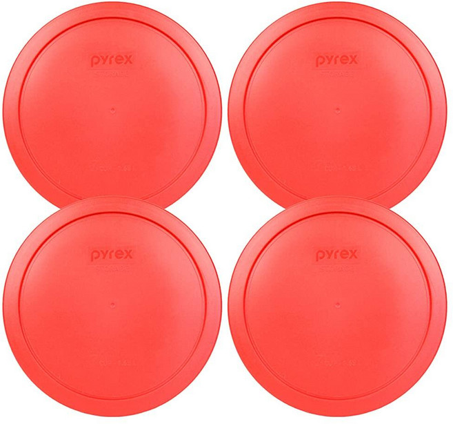 Pyrex 7402-PC 레드 식품 보관 교체 뚜껑 (이 뚜껑은 Pyrex 7402 6컵 조각 믹싱 볼 및 7203 7컵 유리 그릇에 적합) (4팩) - 미국 제조, 4