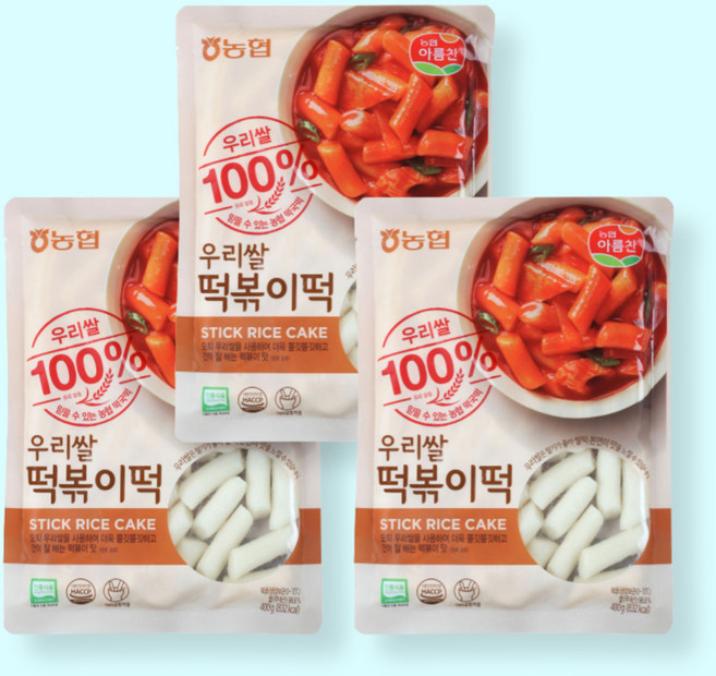 농협 우리쌀 떡볶이떡 400g 쌀떡볶이 100% 국산 쌀떡, 3개
