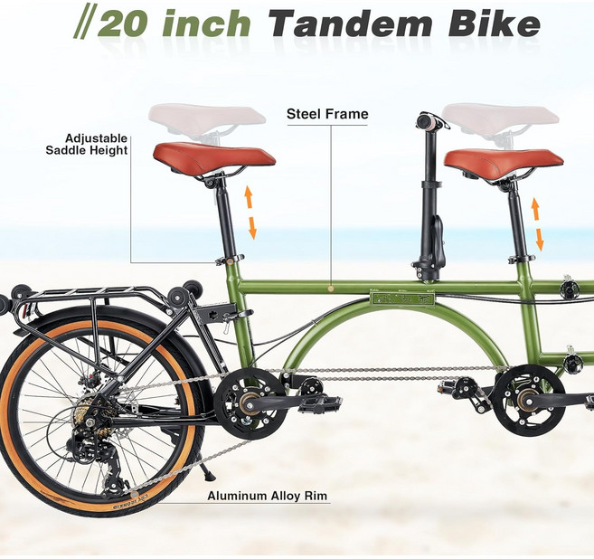ACTAMID 2인용자전거 년 세금 포함 3인용 접이식 자전거 성인 2인용 자전거 커플자전거 이인승자전거 푹신한 좌석 시마노 7단 뒷변속기, 세금포함, 1개, 85cm, 최신4단폴딩 흰색