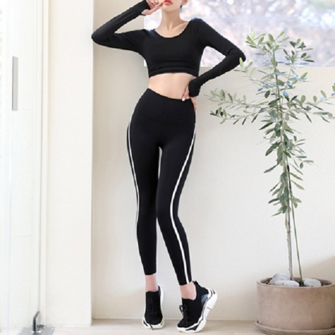 (1+1) 국내생산 브이업 셀라 원라인 랍빠 레깅스 일상 요가복 필라테스 운동복 1라인 배색 텐션 9부 날씬 슬림라인