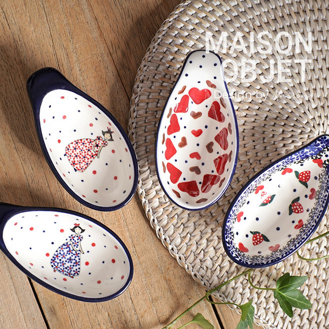 프라카 폴란드풍 도자기 손잡이 소스볼 세트 4P, 올패턴