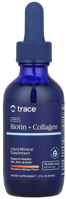 트레이스미네랄리서치 이온성 비오틴 + 콜라겐 딸기 망고 75000mcg 59ml(2fl oz), Trace Minerals ® (트레이스 미네랄®), 1개 - 쿠팡