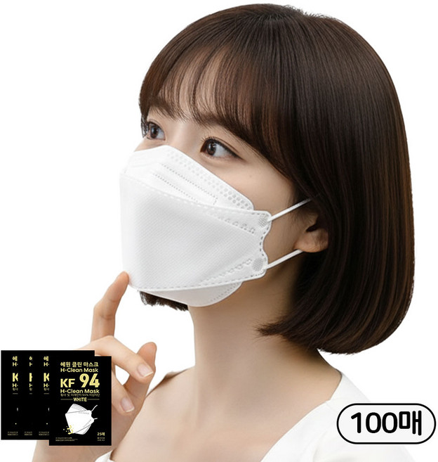 혜원클린 프리미엄국산 KF94 대형 마스크 화이트 100매 지퍼팩 포장, 25개입, 4개, 화이트프리미엄