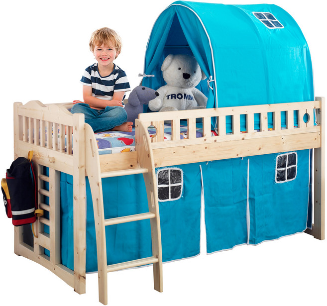 플레이 소나무 원목 벙커침대 S + 텐트+커튼_매트리스, 내추럴_핑크, 01. 프레임+텐트+커튼