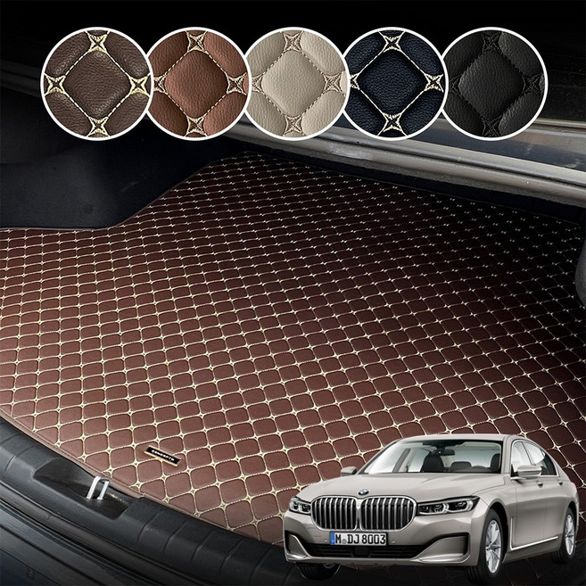 RV MOTORS 차량용 프리미엄 PU 가죽 퀼팅 BMW 7시리즈 (G11 G12 롱/숏 바디 공용) 전용 트렁크매트, 블랙+골드스티치, G11 G12-롱 숏 바디 공용(2015~2022)