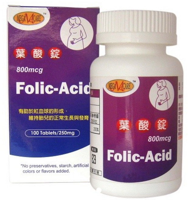 美天健 葉酸錠 800mcg 無添加防腐劑及人工色素, 1個, 100錠/盒