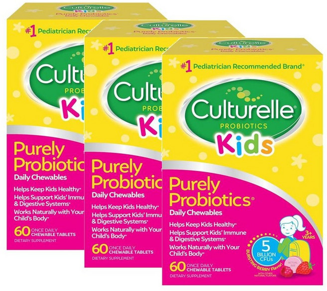 컬처렐 키즈 퓨얼리 프로바이오틱스 츄어블 타블렛 Culturelle Kids Purely Probiotics Chewable Tablets, 3개, 60정