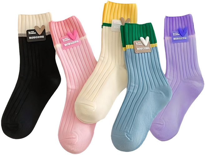 IBboom 女童閃亮愛心雙色羅紋襪5雙組 E27