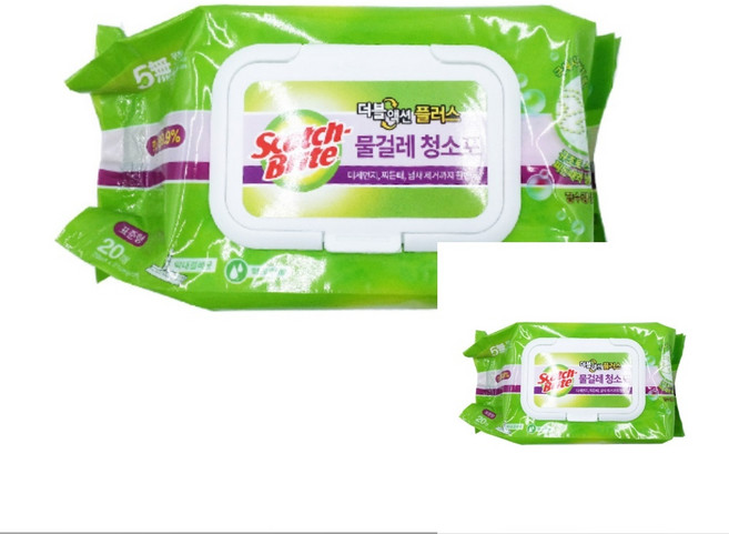 3M 막대걸레용 물걸레 청소포 표준형 20매 밀대 더블액션 플러스 스카치브라이트 바닥, 1개