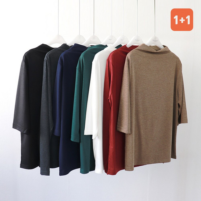 지오벤투 1+1 여성 반목폴라 7부 티셔츠 무지 터틀넥 칠부티