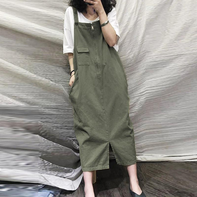 COSYEVNO 카고 멜빵 원피스 루즈핏 빈티지 캐주얼 여성 봄 롱스커트