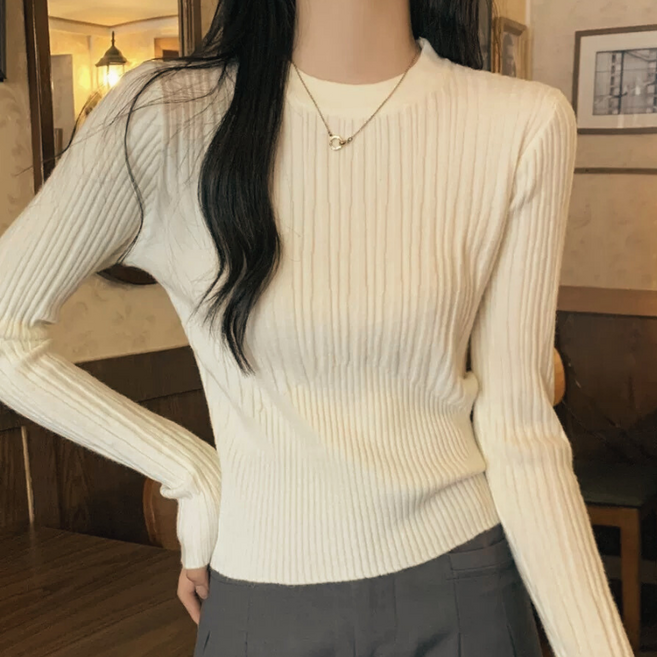 스윗스타일 여성 슬림 긴팔 니트티 티셔츠 골지