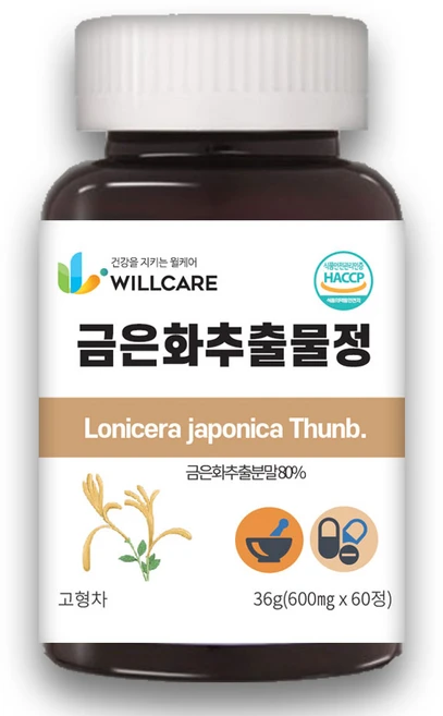 윌케어 금은화 인동꽃봉오리 추출물정 600mg x 60정, 1개 - 쿠팡