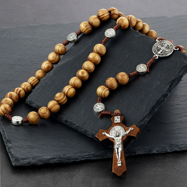 천주교 성물 나무 십자가 묵주 원목 메달 목걸이 팬던트 기도, 단품, 1개