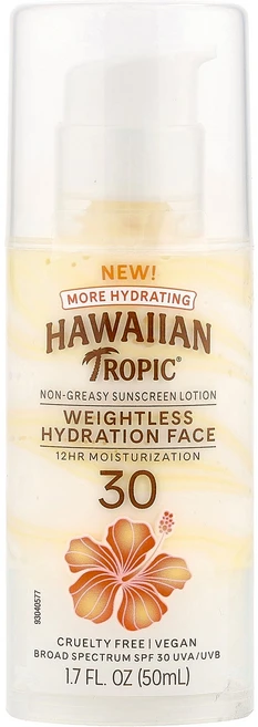 Hawaiian Tropic Silk Hydration 웨이트리스 페이스 오일 프리 선스크린 로션 SPF 30 1.7oz(50ml) Tropic (하와이안 트로픽), Hawaiian Tropic, Silk Hydratio, 1개 - 쿠팡