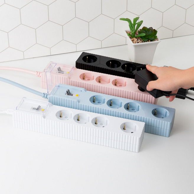 파워존 고용량 웨이브 4구 멀티탭 누전차단기 50cm 1.5m 3m 5m 7m, 파스텔핑크, 1개, 파스텔핑크