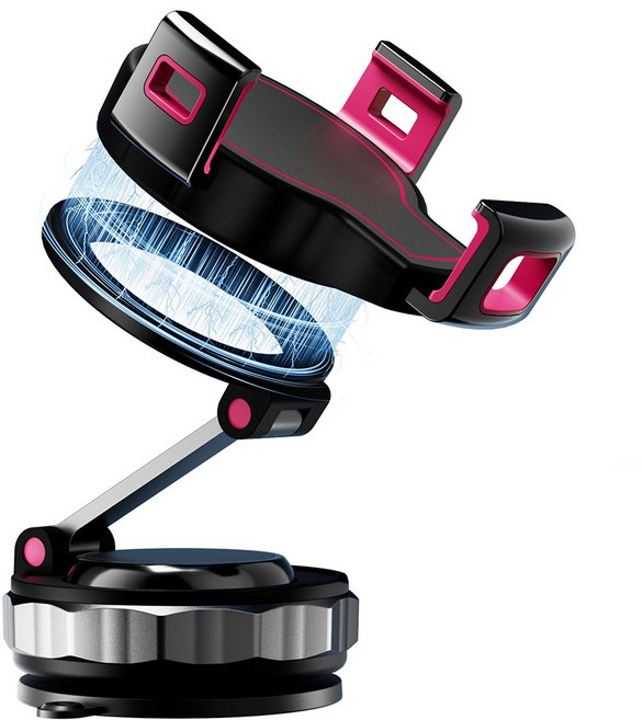 복우롱 맥세이프 360도 회전 접이식 진공 흡착식 차량용 거치대 전차종(OA021), 핑크, 1개