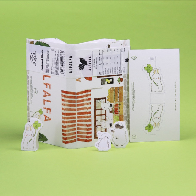 일본 감성 디자인 문구 동물 캐릭터 미니 노트, 클로버 토끼집