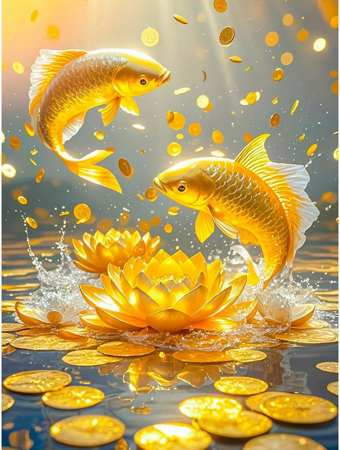 부귀재물 금화 동물 우드 조각퍼즐 돼지 두루미 잉어 수탉 뱀 호랑이 거북이 코끼리 소 돈 들어오는 풍수지리 직소퍼즐 효도선물, 1개, 선택05-부귀재물 금화 연꽃 잉어, 1000피스