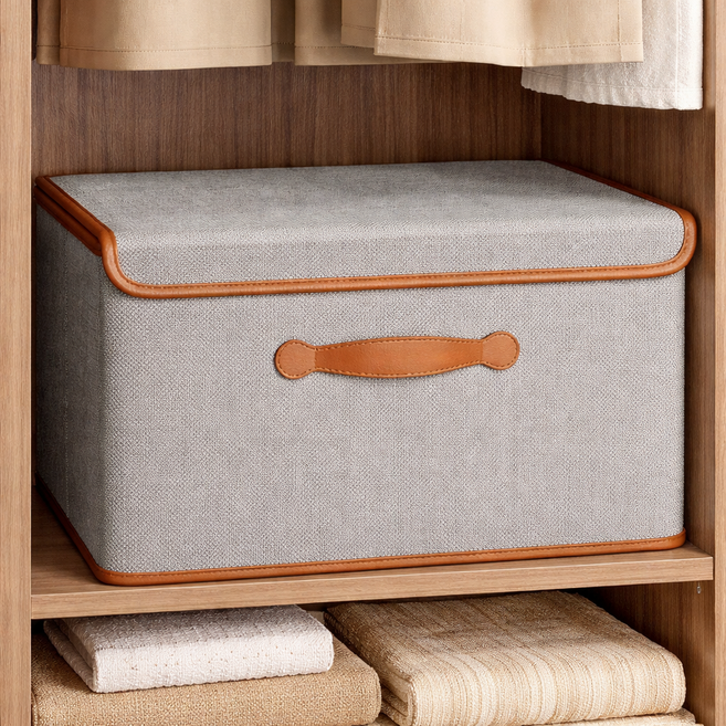 하스몰 대용량 손잡이 접이식 옷 정리함 커버형 정리 다용도 수납박스, 그레이, 1개