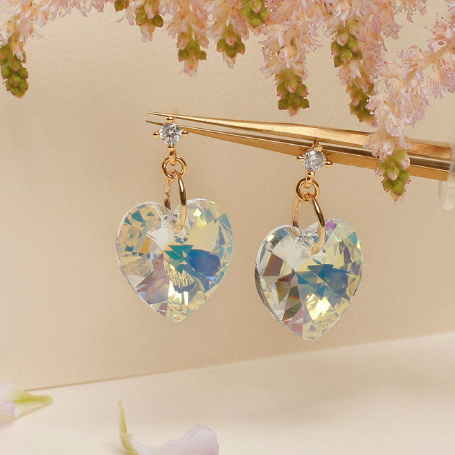 초콜리트쥬얼리 크리샤 925 All Silver 큐빅 빅 하트 15mm 실버 드롭 귀걸이 - 2color