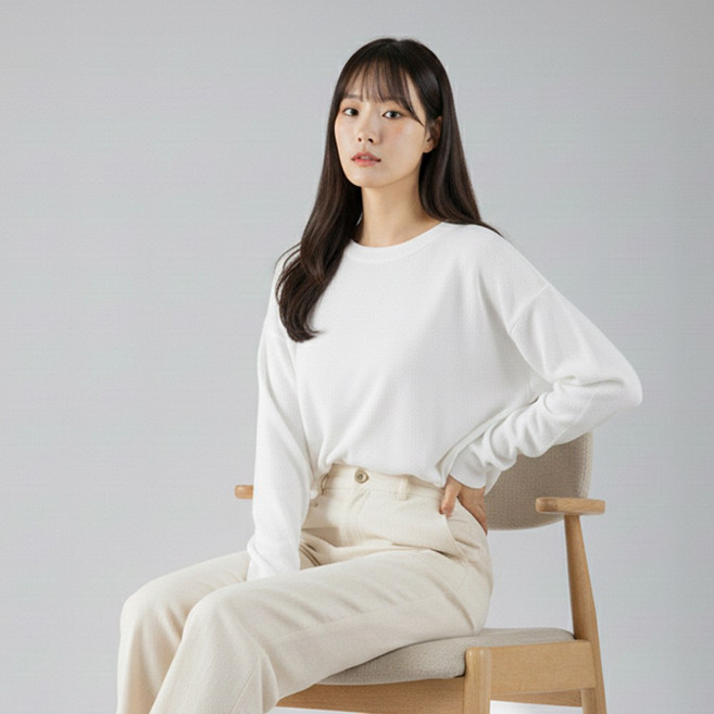 에이커즈 30수 루즈핏 남녀공용 라운드 빅사이즈 무지 긴팔티