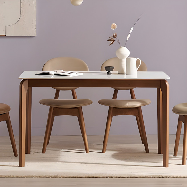 잉글랜더 토르티야 통세라믹 고무나무 원목 식탁 방문설치, 마블화이트상판 + 월넛프레임, 4인용