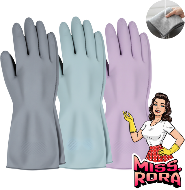 MISS.RORA 라텍스 고무장갑 3개입+은사수세미2장, 1세트, 소(S), 바이올렛1켤레+그레이1켤레+애쉬블루1켤레+은사수세미2개
