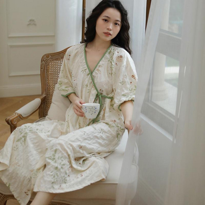 孕婦哺乳睡裙 夏季薄款和服家居睡衣