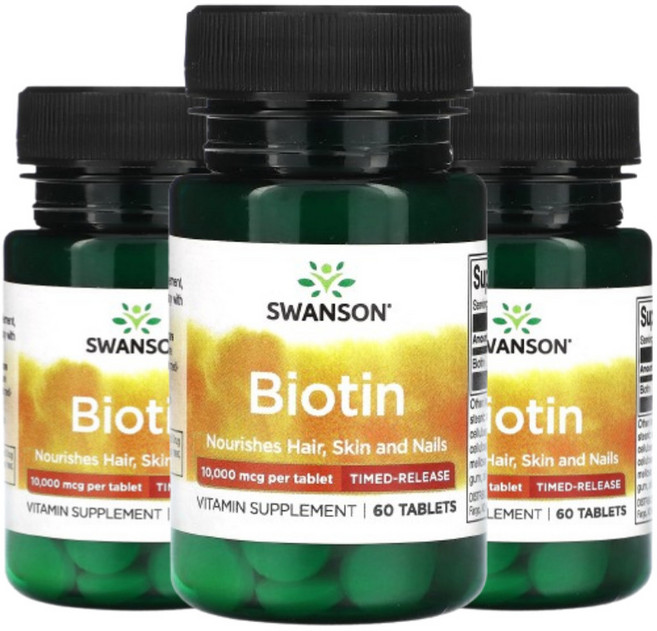 스완슨 비오틴 10 000mg 비타민 보충 타임 릴리즈 60정 2+1, 3개