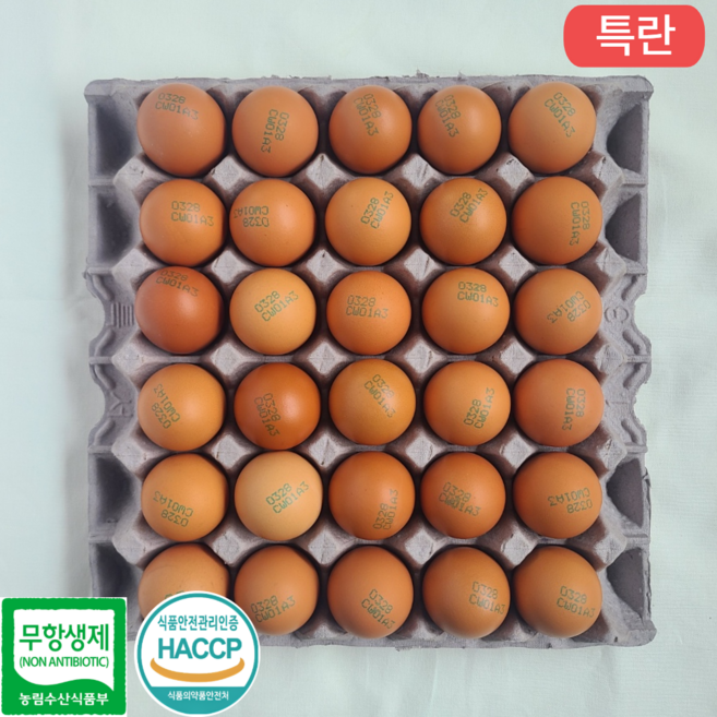 [JP팜] 난각번호 3번 무항생제 계란 신선한 특란 HACCP, 1개, 30구