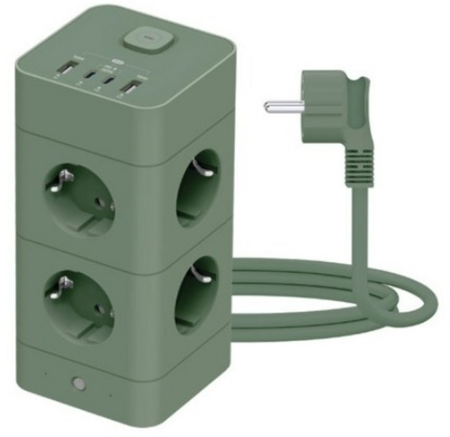 에코너 타워형 큐브 멀티탭 1단 8구 2단 12구 3단 16구, 1개, 2단 12구 프로스트 그린, 180cm