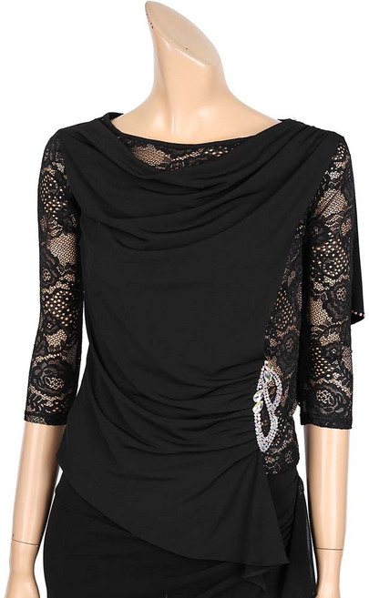 노브댄스복 A425 로즈레이스티 댄스복 스포츠댄스복 라틴 모던 웰빙 라인 사교 단체 밸리, 검정