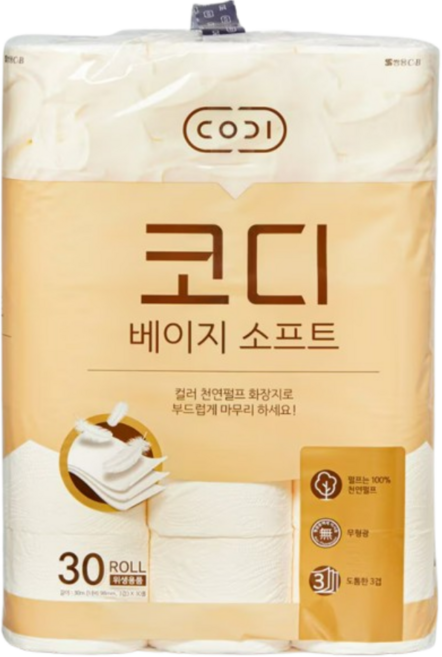 코디 라벤더 스페셜 3겹 롤화장지, 1개, 30롤, 30m