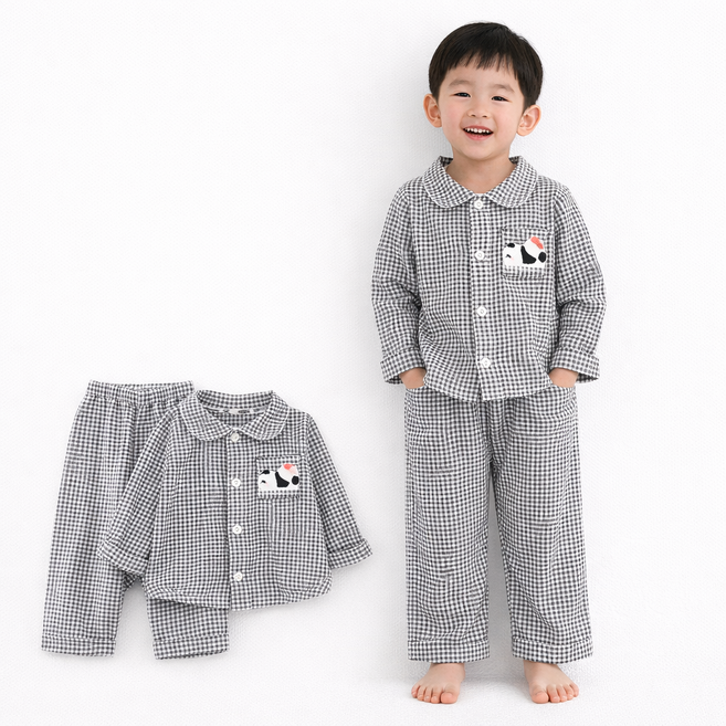 유아동 카라 잠옷 상하세트 긴팔 실내복 파자마 솜사탕체크잠옷세트