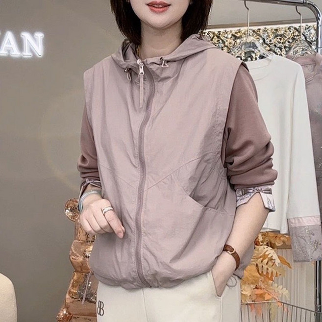 여성 봄 여름 루즈핏 캐주얼 조끼 얇은 코트 빅사이즈 수수한 심플 솔리드 바람막이 데일리룩 자켓