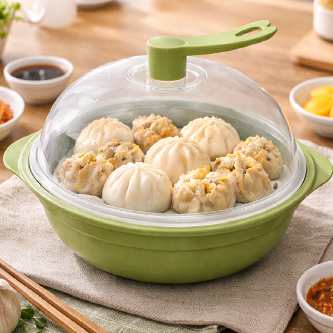 전자레인지 찜기 만두 호빵찜기, 1개, 올리브그린