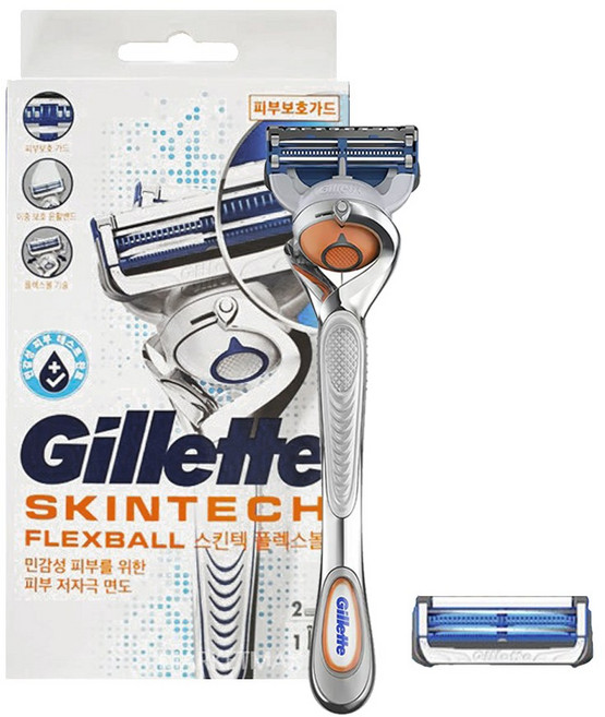 질레트 스킨텍 플렉스볼 매뉴얼 핸들 면도기 + 면도날 2개, 1세트