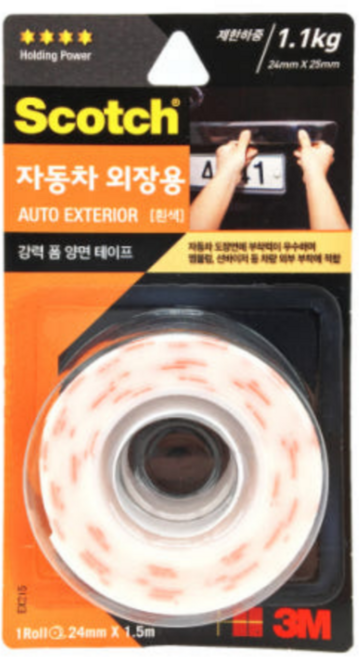 3M EX215 자동차 외장용 양면 폼 테이프 24mm x 1.5M [W96DEDC], 1개, 본상품선택