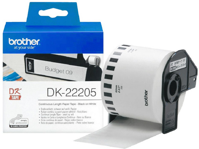 brother 原廠連續標籤帶 DK-22205 (62mm 白底黑字), 1捲入, 白底黑字, 30.48m