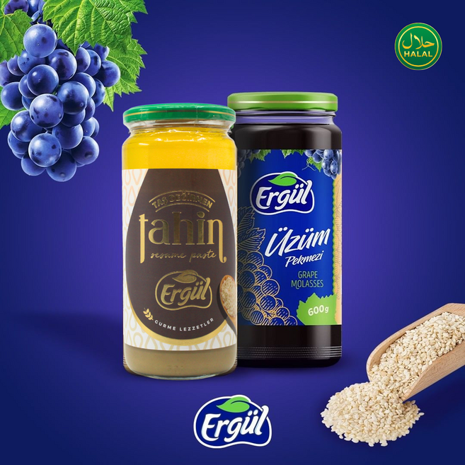 Ergul Natural Energy Duo Sesame Paste Tahin & Grape Molasses 에르굴 자연 에너지 듀오 참깨 페이스트 & 포도 당밀", 1세트, 1.1kg