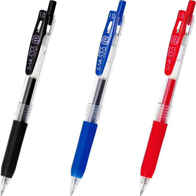 제브라 사라사 클립 볼펜 1.0mm 12개입 수성안료 잉크 부드러운 필기감 진한 색상 젤 잉크 펜 바인더 클립 장착, 블루 12개입