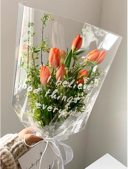 뚱보 꽃다발 투명포장지 한송이 OPP 포장지, 50매, 대형 꽃송이포장지