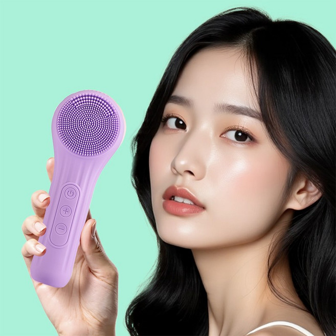 LOKUEO 진동클렌저 실리콘 모공 세안 브러쉬 전동 클렌저 온열 얼굴클렌징기계, 라이트 퍼플