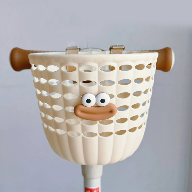 자전거바구니걸이식 큐티 캐릭터 미니벨로 빈티지 위빙 바구니 롤러코스터 범용 행거 바구니, 흰색 큰 입, 1개