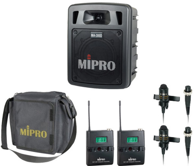MIPRO MA-300D 雙頻道 迷你無線擴音機, 無分色(含收納包), 1箱, 配2組領夾麥克風