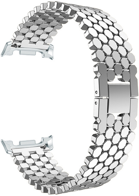 더조은셀러 커넥프리 헥사곤 볼륨 레일 여성용 메탈체인 스트랩 갤럭시워치8 44 40 클래식 호환, 실버