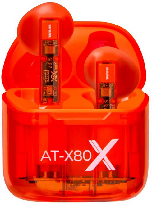 【艸木森】AIWA AT-X80X 真無線藍牙耳機 藍芽5.3 13mm大動圈 260天待機 遊戲低延遲 降噪 重低音, 橘色, AT-X80 X